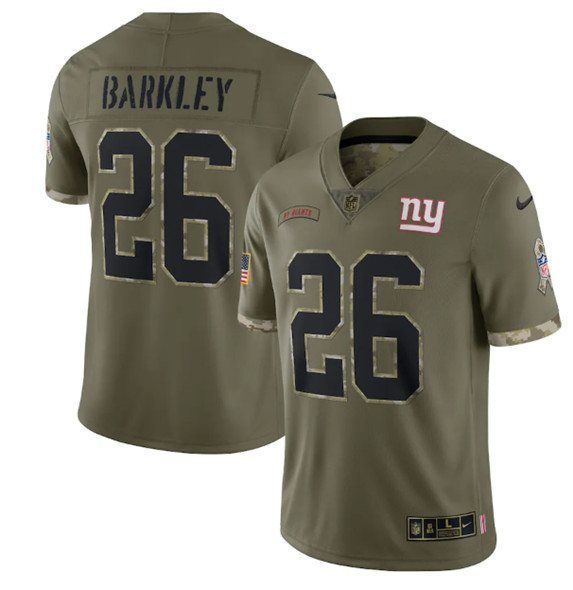 Men's New York Giants #26 Saquon Barkley 2022 Olive Salute To Service Limited Stitched Jersey